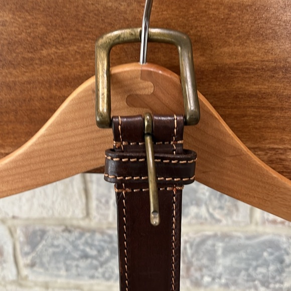 Brown leather belt with navy and jute inlay, 38 waist - Picture 3 of 3